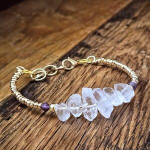 Ethereal Radiance Genuine Herkimer Diamonds W/ Amethysts In Feminine Bracelet